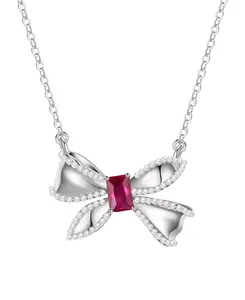 Ожерелье с подвеской в виде банта из искусственного жемчуга и кубического циркония Macy'S, red