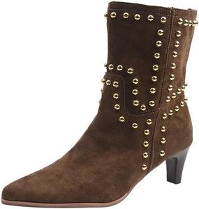 Женские замшевые ботильоны с заклепками, заостренный носок, невысокий каблук типа «kitten», ботинки на осень, на низком каблуке, без застежки Generic, Brown