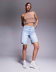 Джинсовые шорты-бермуды ASOS DESIGN с разрывами, бледного цвета