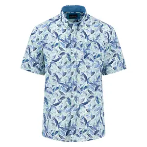 Рубашка с коротким рукавом из поплина с летним принтом от Fynch Hatton, синий