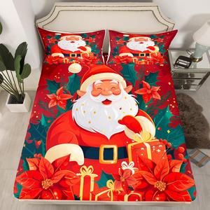 Erosebridal Детский комплект постельного белья Санта Клаус, красный мультяшный рисунок, с двумя наволочками, Red Green