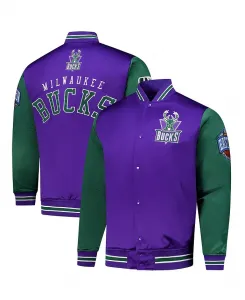 Мужская фиолетовая сатиновая куртка Milwaukee Bucks Hardwood Classic Primetime на молнии Mitchell & Ness