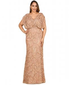 Женское расшитое бисером платье с драпированными рукавами-накидкой Lara, Rose gold