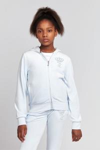 Толстовка для девочек с капюшоном на молнии и аппликацией в виде короны из стразов Juicy Couture, синий