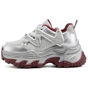 DAPHNE Серебристо-красные противоскользящие устойчивые к истиранию массивные низкие кроссовки для женщин с эффектом увеличения роста, цвет Silver Red