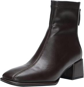 Женские кожаные ботинки Yiozoi на осень и зиму, высокие, с квадратным носком, для офиса, с задней молнией, износостойкие, с массивным каблуком, Brown