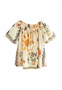 Блуза PETITE FIT - SHORT SLEEVE TIE NECK Next, бежевый