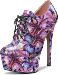 Женские ботильоны HEUIVZAR с коротким голенищем, высокой шпилькой, закрытым носком, лакированные, на шнуровке, каблук 15 см, Multicolor 8