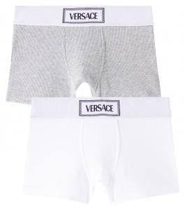 Комплект из 2 трусов-боксеров из хлопкового джерси Versace Kids, White + Grey Melange