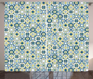 Шторы ABAKUHAUS в этническом деревенском стиле, традиционные марокканские, универсальные, с петлями и крючками, для гостиной, 280 x 225 см, желтый, белый, синий Abakuhaus