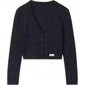 Короткий кардиган с пуговицами в рубчик Alexander Wang, черный