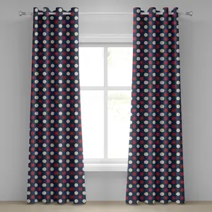 Абстрактная штора на люверсах ABAKUHAUS, ретро, большие круги с внутренними полосками, декоративные двухпанельные шторы, 280 см x 245 см, темно-коралловый, темно-синий