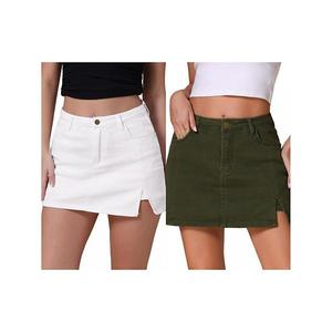 2 упаковки женских джинсовых шорт-юбок с высокой талией, а-силуэтом, эластичных, с боковым разрезом, мини Inspire Chic, White Army Green