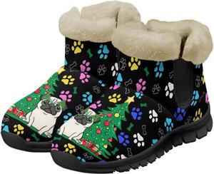 Зимние женские ботинки Jeiento для Рождества, комфортные снегоступы с противоскользящей подошвой и утолщением, Christmas Pug Dog Paw