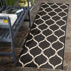 Ковер SAFAVIEH, 69 x 244 см, Washable Rug Outdoor Courtyard Collection - черный и бежевый, не линяет и легко чистится, идеально для патио, прихожей, гардеробной, коридора, кухни (CY6654-256)