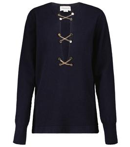 Шерстяной свитер с цепочками Victoria Beckham, Dark Navy Aw21