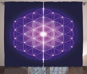 ABAKUHAUS Деревенская штора «Цветок жизни», «Цветок жизни звезд», универсальные ленточные шторы для гостиной с петлями и крючками, 280 x 245 см, темно-синий фиолетовый