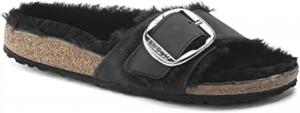 Женские тапочки BIRKENSTOCK Madrid с большой пряжкой, из гладкой кожи и овчины, черные