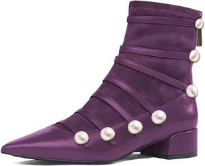 Женские ботильоны XYD на плоской подошве, свободного кроя, стильные, с острым носком, ремешками и жемчугом, на низком каблуке с задней молнией, Purple
