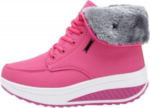 Женские кожаные зимние ботинки с круглым носком на шнуровке, платформой, удобные, противоскользящие, теплые для ходьбы, повседневные кроссовки и ботильоны CVGVJY, Pink