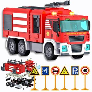 Пожарная команда ПОЖАРНАЯ МАШИНА ПОВОРОТНАЯ АВТОМОБИЛЬНЫЙ набор DIY в чемодане с батарейками СВЕТ ЗВУК 106 шт. Doris