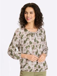 Блузка-слипон с белым и оливковым принтом Heine