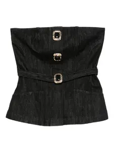 Ребристый топ с кружевной отделкой Self-Portrait, черный