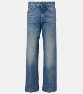 Выцветшие джинсы с широкими штанинами Valentino, Medium Blue Denim