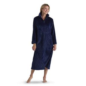 Женский длинный халат из французского флиса Miss Elaine Essentials на молнии, цвет Midnight Blue