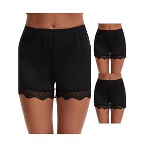 3 комплекта женских шорт-комбинаций из ледяного шелка с кружевной отделкой, средней посадки, свободного кроя, легкие и дышащие, в стиле «бойшорты». Inspire Chic, Black