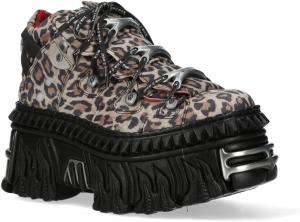 Новые кожаные готические ботильоны на платформе New Rock M-106WALL-C56 с леопардовым принтом