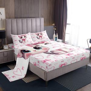 Erosebridal Комплект постельного белья с милыми котиками и бантиками в розовом цвете, Rose Pink Gray