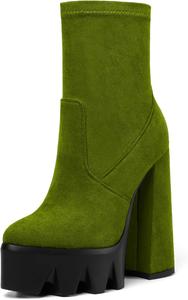 Женские ботильоны AUMOTED с платформой, заостренным носком и высоким каблуком 5,5 дюйма, короткие ботинки с молнией, зимние ботинки, Olive Green