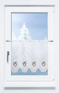 Занавеска для кафе из кружева Плауэн - Рождественский колокольчик (Ш x В) 148,50 см * 49 см Красный/красно-золотой Plauener Spitze