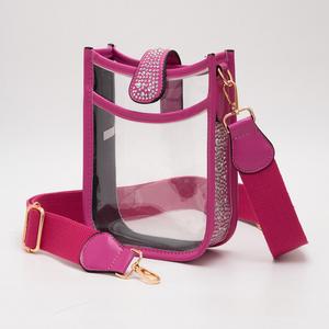 Блестящая стеганая искусственная кожа прозрачная мини-сумка через плечо FASHNZFAB, фуксия