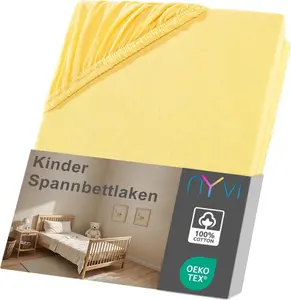 Детская простыня на резинке Junior 70 x 140 см, желтая, для детских матрасов высотой до 12 см - мягкая и плотная, эластичная по всему периметру, не требует глажки NYVI