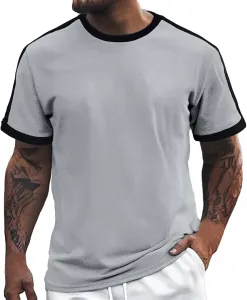 Мужская футболка с коротким рукавом Casual, вертикальная полоска, цветной блок, свободный крой