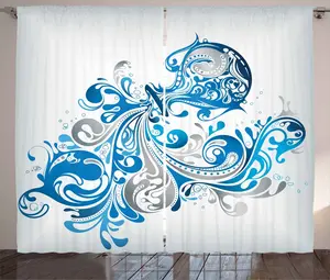 Штора ABAKUHAUS Водолей в деревенском стиле, свиток, с присборенной тесьмой для спальни, с петлями и крючками, 280 x 225 см, цвет кобальтово-синий и серый Abakuhaus