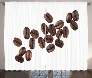 Штора ABAKUHAUS Coffee Rustic, фотография вживую от Few Seeds, присборенная штора для спальни с петлями и крючками, 280 x 225 см, коричневый, белый, светло-красное дерево Abakuhaus