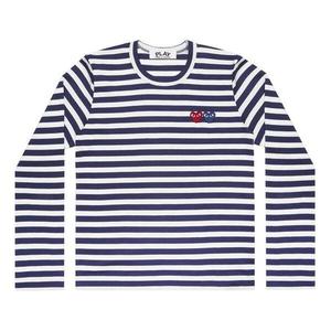 Футболка striped double hearts logo long sleeves tee 'navy white' Comme Des Garcons Play, белый