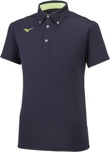Мужская рубашка-поло Mizuno на пуговицах, влагоотводящая, быстросохнущая, 32MAC180/32MA2180, темно-синий/нео-лаймовый