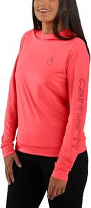 Carhartt Women's 106236 Women's Force Sun Defender легкая длинная футболка, Coral Glow