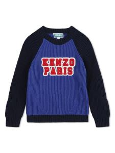 Kenzo Kids джемпер в стиле колор-блок с вышитым логотипом, синий