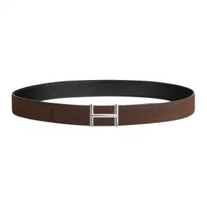 HERMES Ремень мужской из телячьей кожи Black/Chocolate 3.2cm