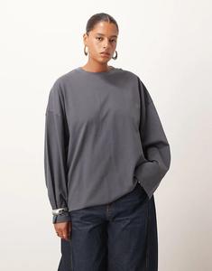 Лонгслив свободного кроя ARRANGE Curve с длинными рукавами, антрацитового цвета
