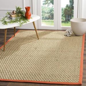Ковер SAFAVIEH, 275 x 366 см, - коллекция Natural Fiber - большой - Natural & Rust, Seagrass, узор Basketweave с каймой (NF114Y)