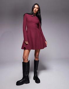 Супермягкое мини-платье годе с длинными рукавами ASOS DESIGN бордового цвета