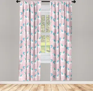 Шторы для вечеринки ABAKUHAUS Единорог, веселые, очаровательные, сказочные лошадки с маленькими звездочками и сердечками, 2 шт., 75 x 225 см, цвет: розовый, морской, синий, белый