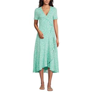 Женское миди-платье с v-образным вырезом и запахом Lands' End, цвет green flower patch
