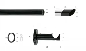 Карниз для штор GARESA "ЧЕРНЫЙ", 1 направляющая, желаемая длина, комплект для штор, выдвижной, кнопка со скошенным концом, 2 цвета 400 см, Ø 20 мм, черный